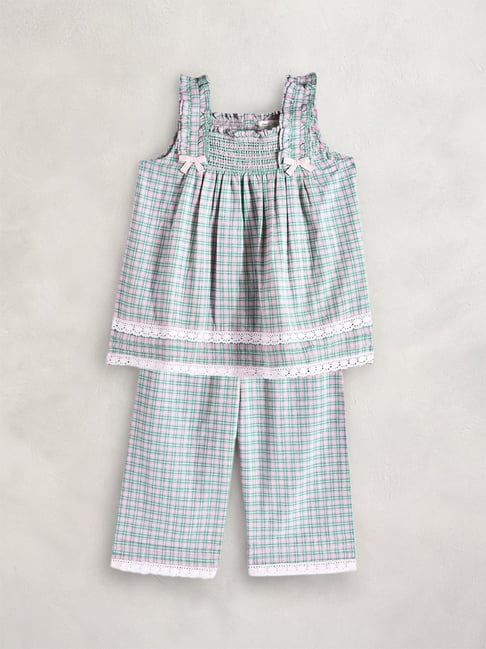 Cherry Crumble by Nitt Hyman Kids Pink & Green Chequered Top Set