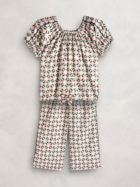 Cherry Crumble by Nitt Hyman Kids Pink & Grey Printed Top Set