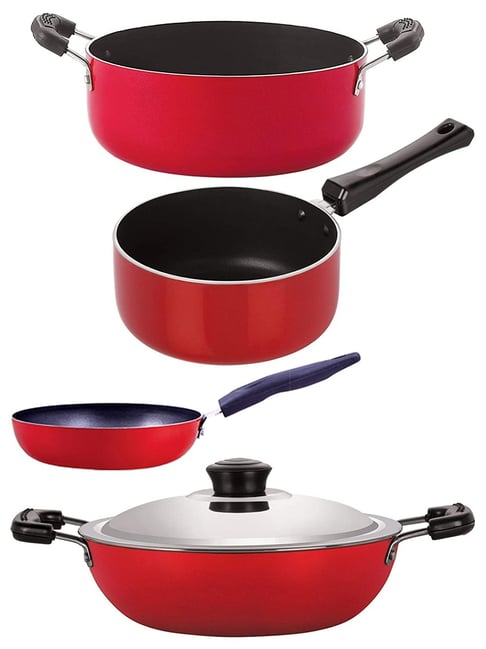 Nirlon Red Aluminium Non- Stick Cookware - Set of 4