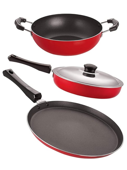 Nirlon Red Aluminium Non- Stick Cookware - Set of 3