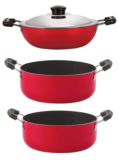 Nirlon Red Aluminium Non- Stick Cookware - Set of 3