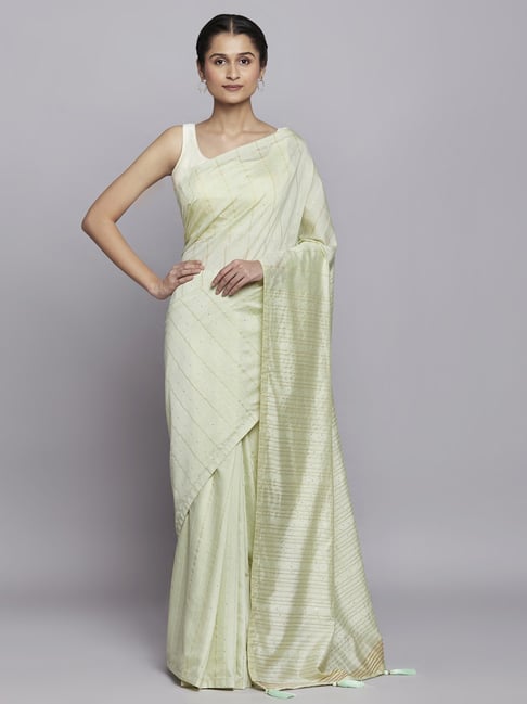 Navyasa by liva Green Embellished Saree With Unstitched Blouse Price in India