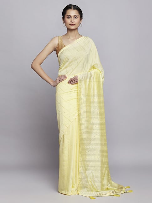 Navyasa by liva Yellow Embellished Saree With Unstitched Blouse Price in India