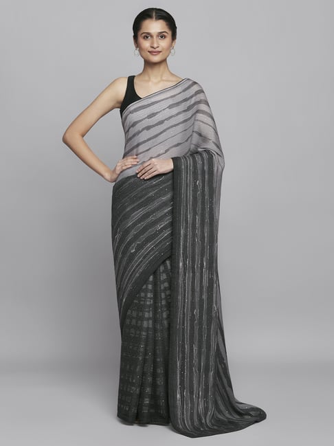 Navyasa by liva Black Printed Saree With Unstitched Blouse Price in India
