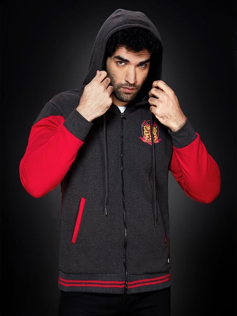 The Souled Store Grey Red Cotton Regular Fit Colour Block Hooded  Sweatshirt