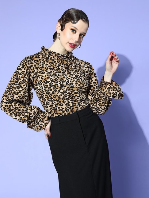 Melon by PlusS Beige Animal Print Top Price in India