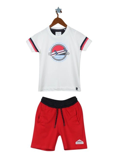 Monte Carlo Kids Off White & Red Printed T-Shirt with Bermudas