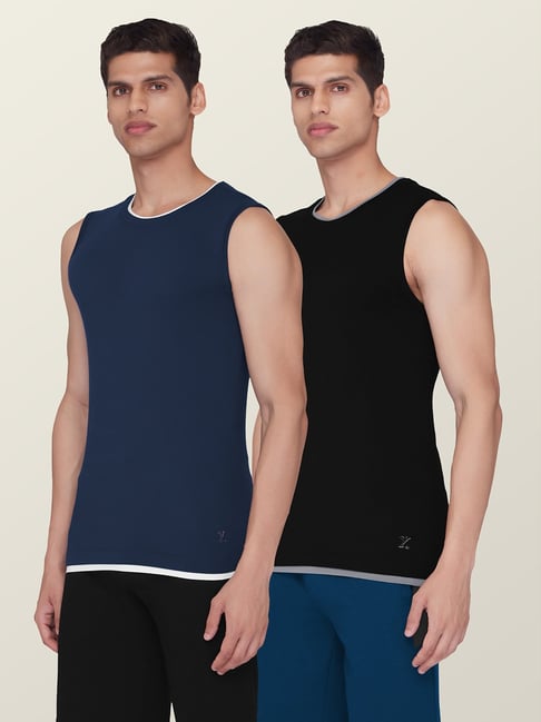 XYXX Black & Navy High Moisture Absorbing Gym Vests (Pack of 2)-picture-16