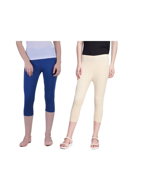 Dollar Missy Blue & Beige Slim Fit Capris Pack of - 2-picture-12
