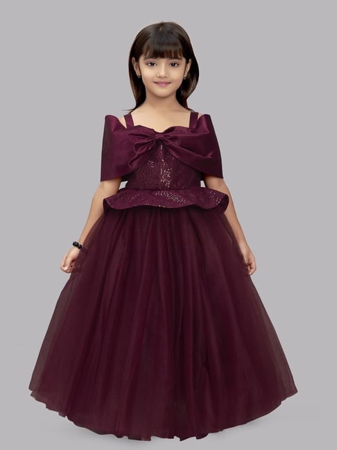Buy Pink Chick Kids Burgundy Sequence Gown for Girls Clothing
