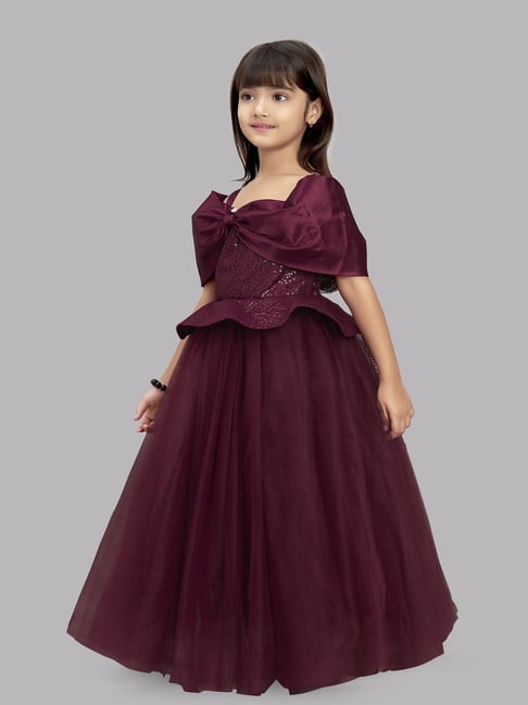 Buy Pink Chick Kids Burgundy Sequence Gown for Girls Clothing