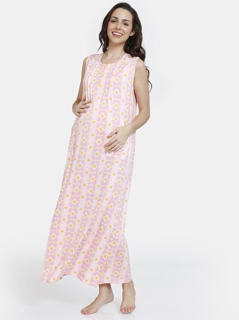 Zivame Pink Printed Maternity Sleepwear