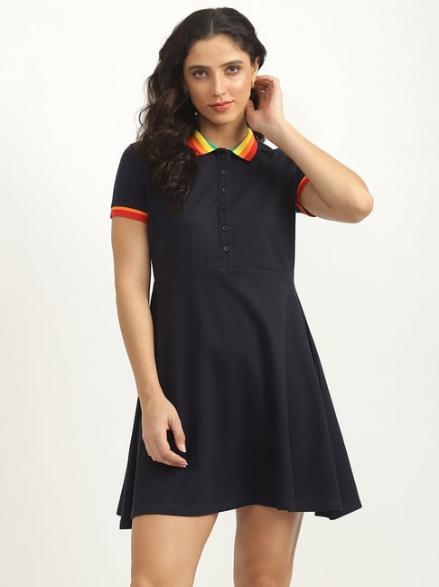 United Colors of Benetton Navy Fit & Flare Dress Price in India