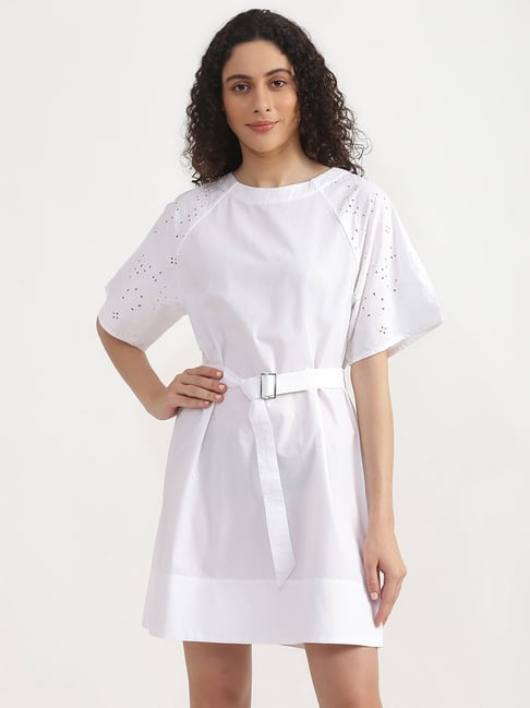 United Colors of Benetton White Embroidered A Line Dress Price in India