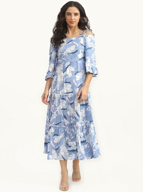 United Colors of Benetton Blue Printed Maxi Dress Price in India