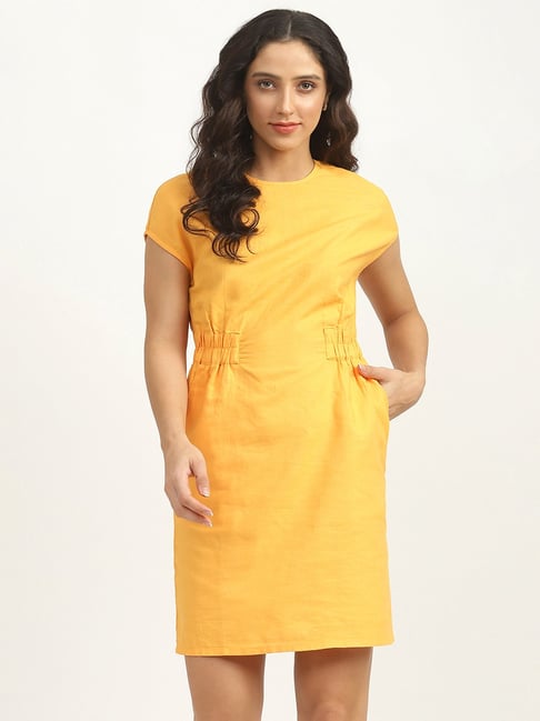 United Colors of Benetton Mustard A Line Dress Price in India