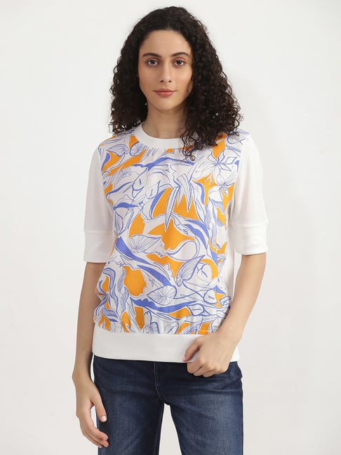 United Colors of Benetton White Printed A-Line Top