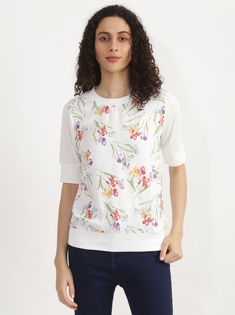 United Colors of Benetton White Printed A-Line Top Price in India