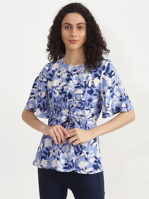 United Colors of Benetton Blue Printed Peplum Top