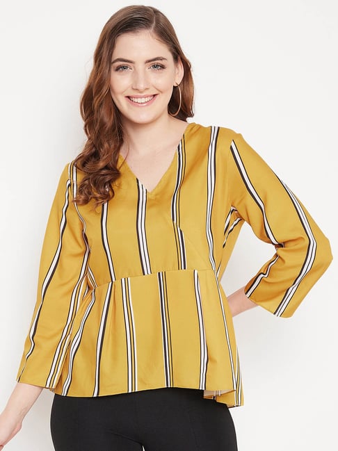 MADAME Mustard Striped Peplum Top