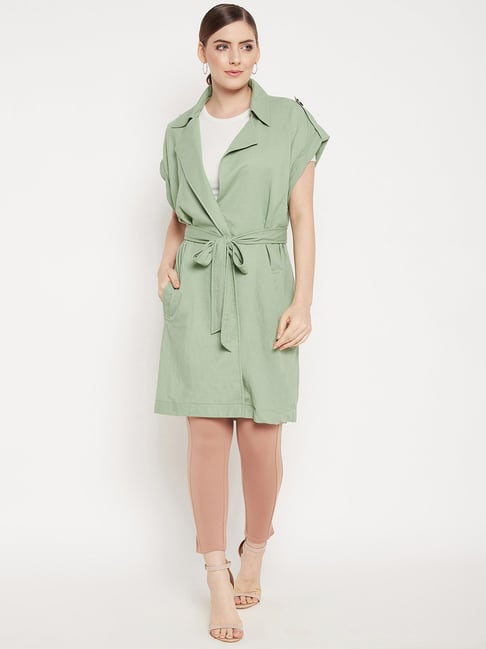 MADAME Green Shirt Collar Long Shrug
