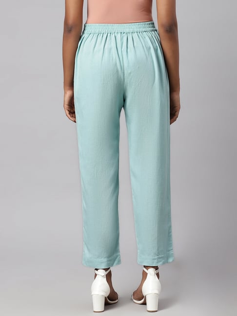 Buy Linen Club Woman Turquoise Elasticated Pants for Women's Online @ Tata  CLiQ