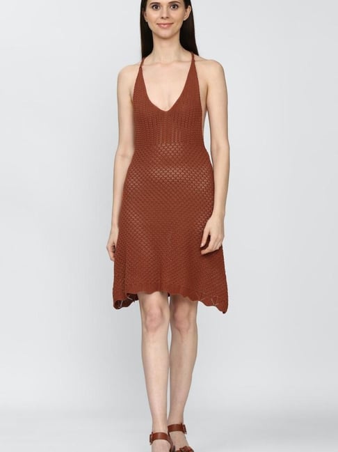 Forever 21 Brown Regular Fit A Line Dress Price in India