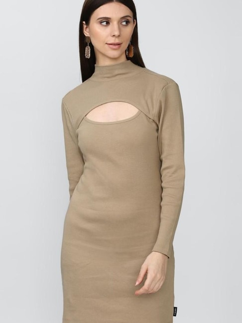 Forever 21 Khaki Regular Fit A Line Dress Price in India