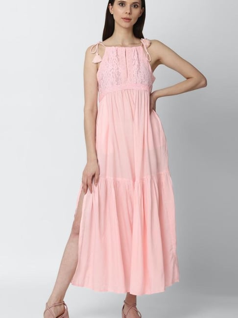 Forever 21 Light Pink Lace Regular Fit A Line Dress Price in India