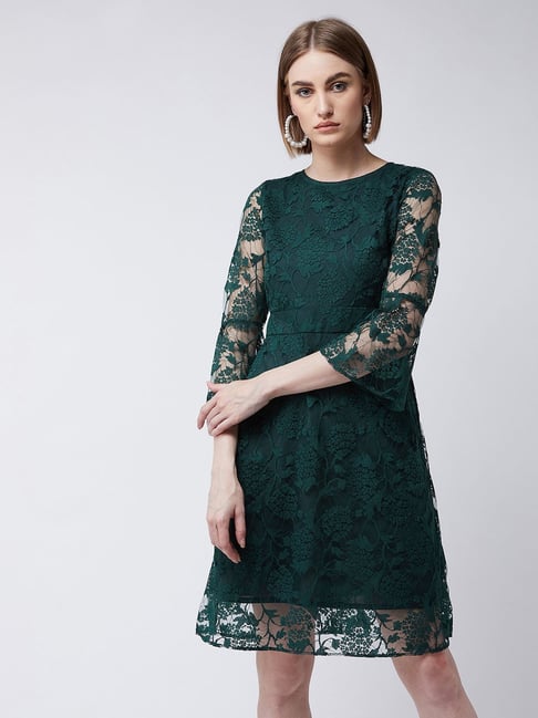 Miss Chase Green Lace A Line Dress Price in India