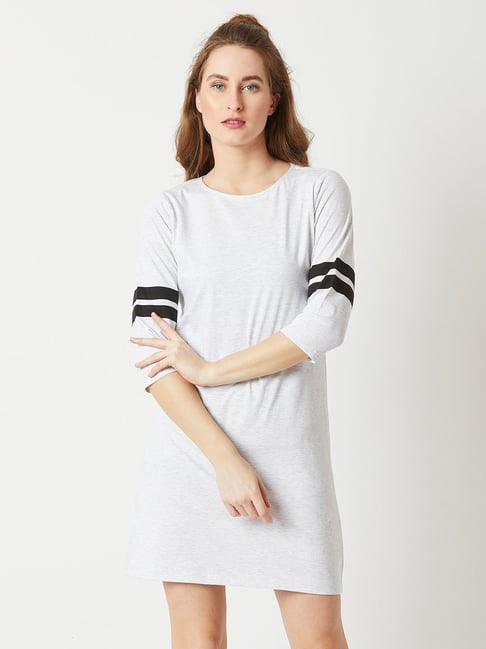 Miss Chase Light Grey Textured Shift Dress Price in India