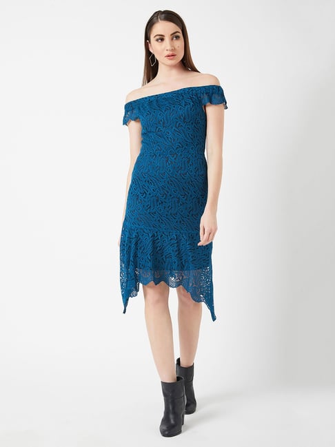 Miss Chase Teal Lace High Low Dress Price in India