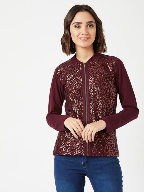 Miss Chase Wine Embellished Jacket-picture-13