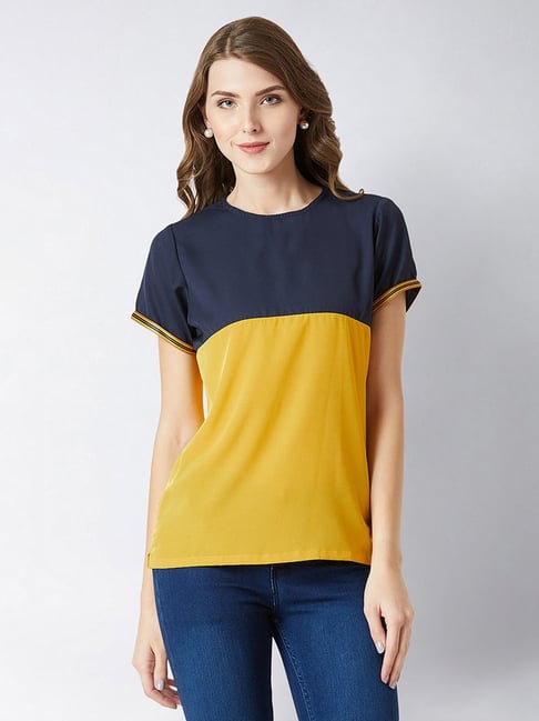 women's navy and yellow tops