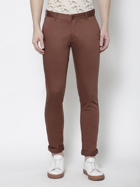 Buy Turtle Men Brown Ultra Slim Fit Printed Casual Trousers at Amazon.in