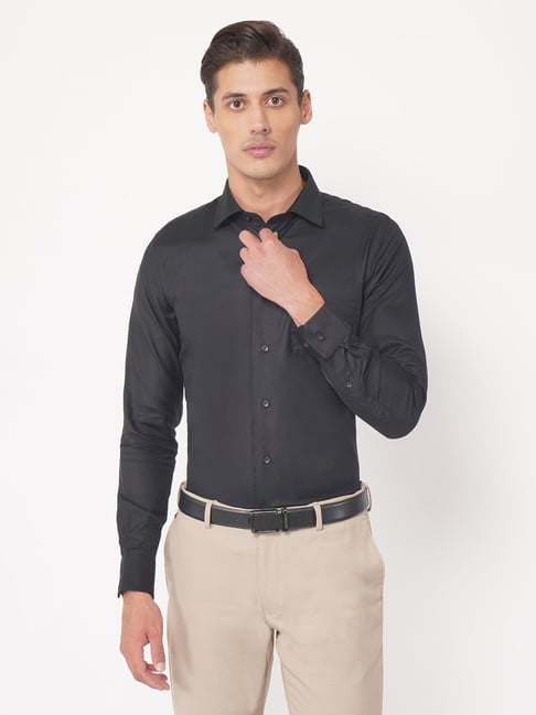 Blackberrys Black Cotton Slim Fit Self Pattern Shirts