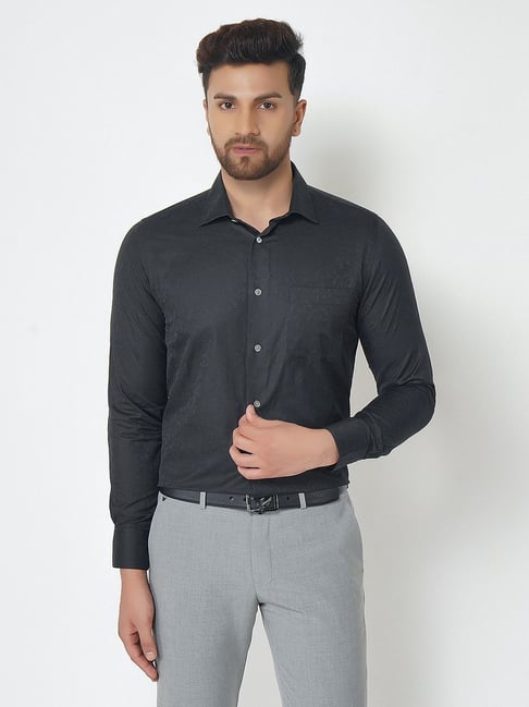 Blackberrys Black Cotton Slim Fit Self Pattern Shirts