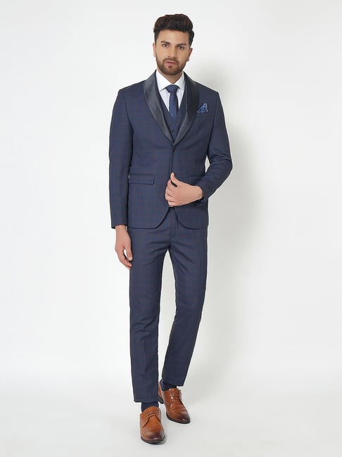 Blackberrys Blue Slim Fit Checks Four Piece Suit