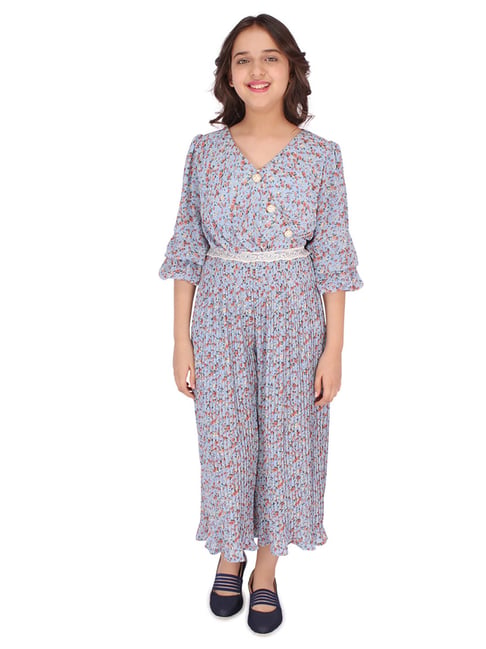 Cutecumber Kids Blue Floral Print Jumpsuit