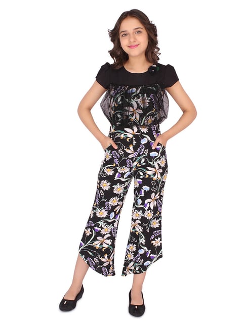 Cutecumber Kids Black Floral Print Jumpsuit