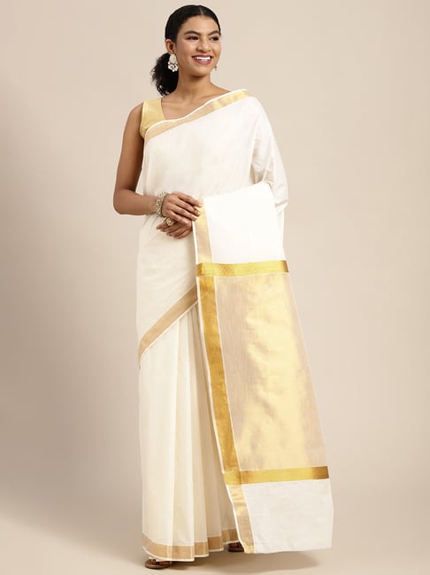 Pavecha's White Cotton Saree With Unstitched Blouse Price in India