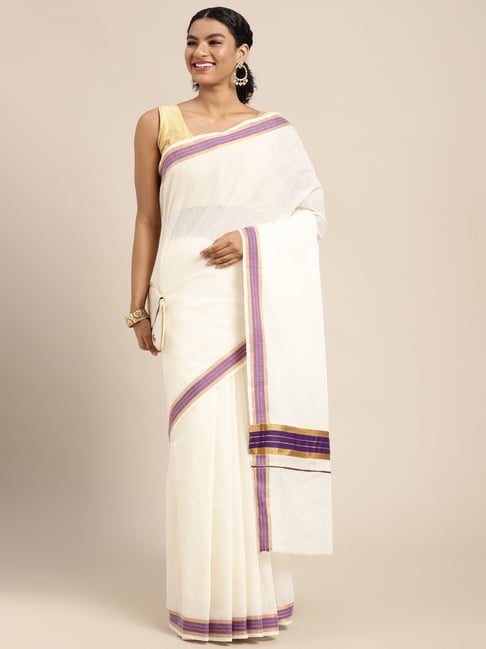 Pavecha's White Cotton Saree With Unstitched Blouse Price in India