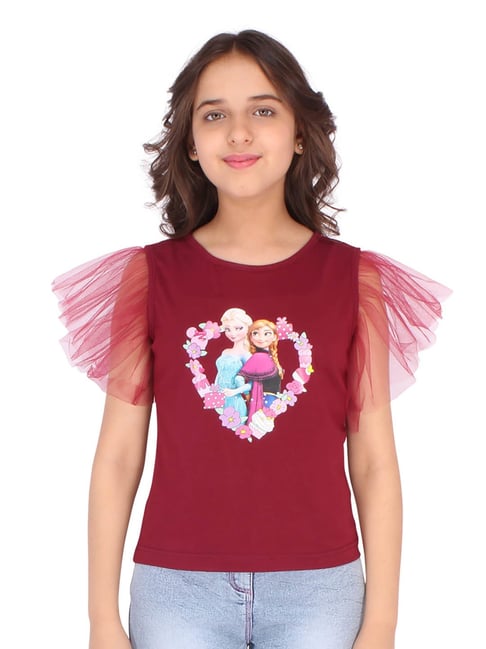 Cutecumber Kids Maroon Printed Top