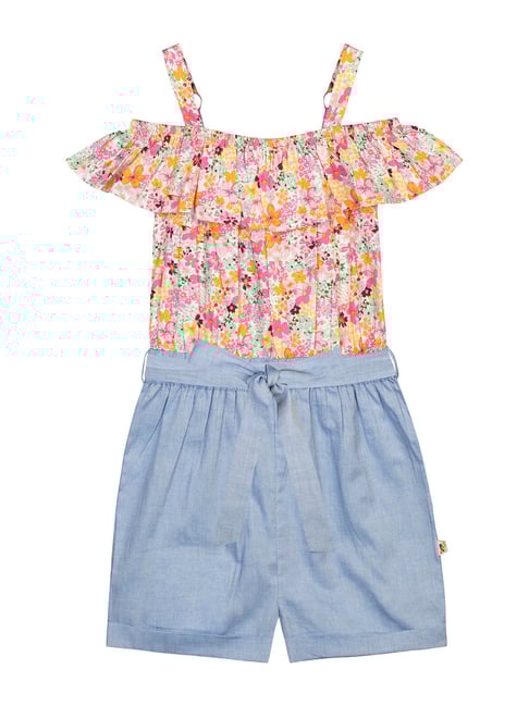 Budding Bees Kids Pink & Blue Floral Print Playsuit
