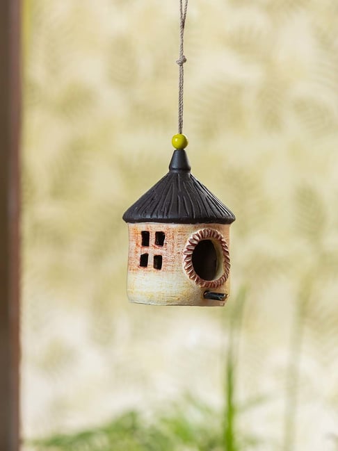 ExclusiveLane 'Village Cottage' Beige & Black Terracotta Hanging Bird House - Set of 1-picture-29