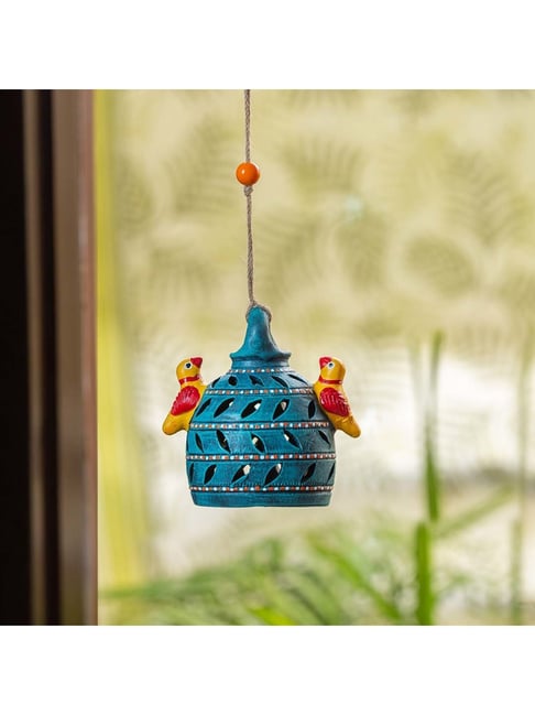ExclusiveLane 'Nature's Basket' Teal Blue Terracotta Decorative Hanging Showpiece - Set of 1-picture-45