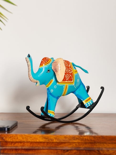 ExclusiveLane Light Blue & Orange Iron Ethereal Elephant Handpainted Decorative Showpiece