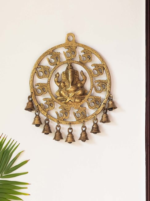 ExclusiveLane Gold Brass Mahaganpati Hand-Etched Wall D cor Hanging with Bells-picture-39