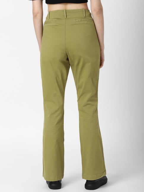 Buy Forever 21 Olive Bootcut Trousers for Women Online @ Tata CLiQ