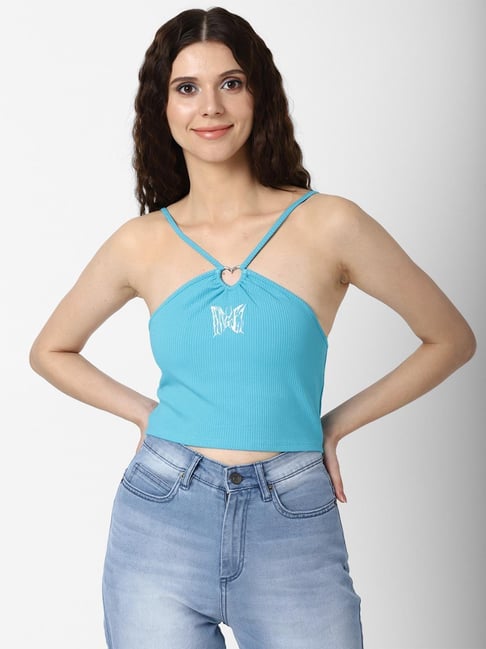 Buy FOREVER 21 Women Blue & White Striped Crop Tube Top - Tops for Women  2460570 | Myntra